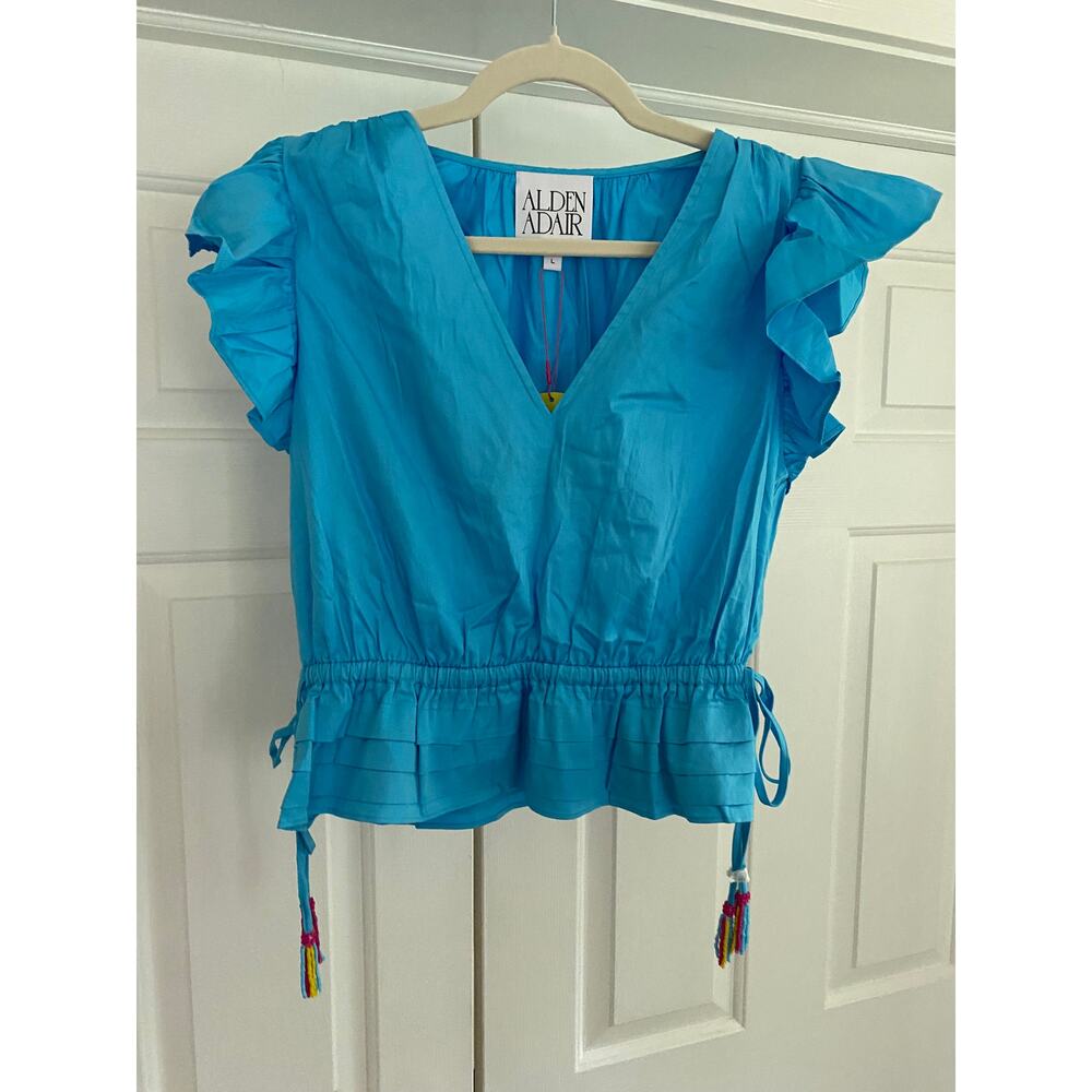Alden Adair Marina Short Sleeve Top, Ocean Blue, Ruffle, Large, 149$ NWT - Picture 6 of 8